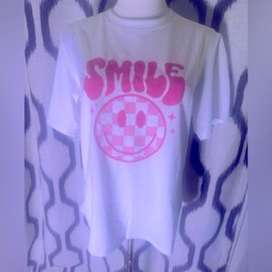Girls 14/15  White and Pink Smile Graphic T-Shirt NWT